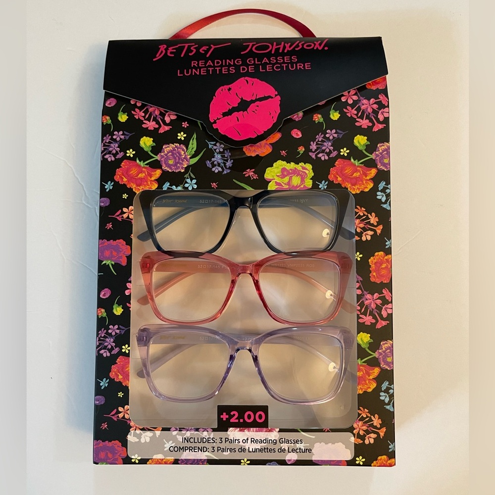 Betsey Johnson Designer 3 Pairs Of Fashion Reading Glasses +2.00 New - Picture 7 of 14